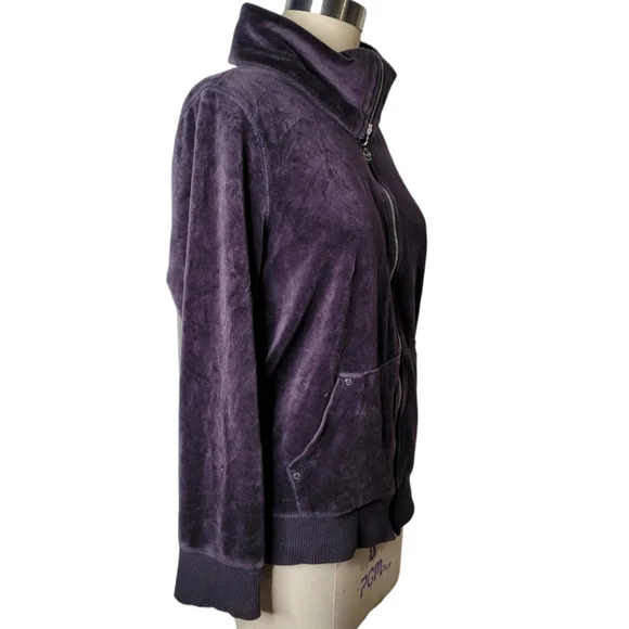 MK Michael KORS Purple Velour Full Zip Jacket Coat Sweatshirt Large Y2K - Picture 2 of 8